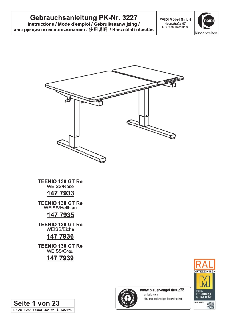 Page n°1 - Manuel utilisateur Paidi Teenio GT