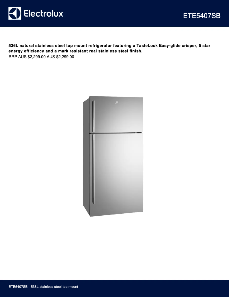 Page 1 de la notice Fiche technique Electrolux ETE5407