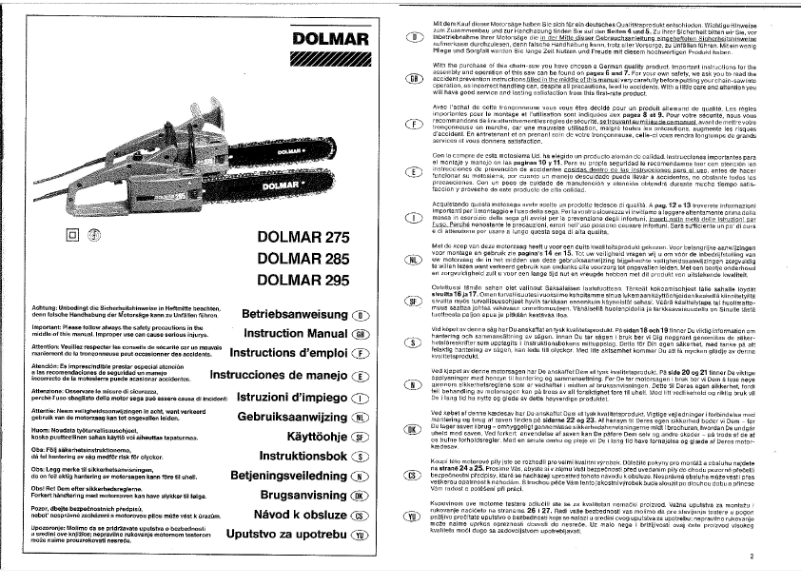 Page n°1 - Manuel utilisateur Dolmar 285