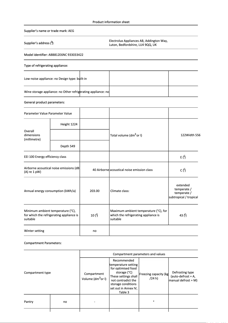 Page n°1 - Fiche technique AEG ABB812E6NC