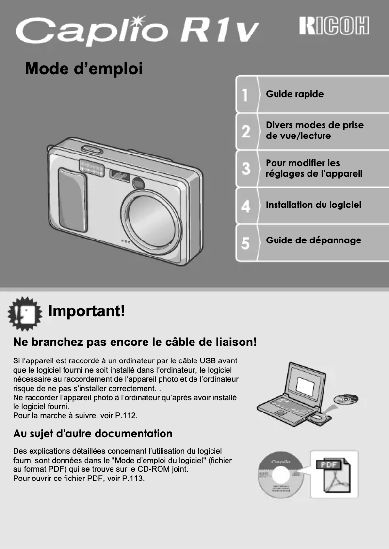 Page 1 de la notice Manuel utilisateur Ricoh Caplio R1V