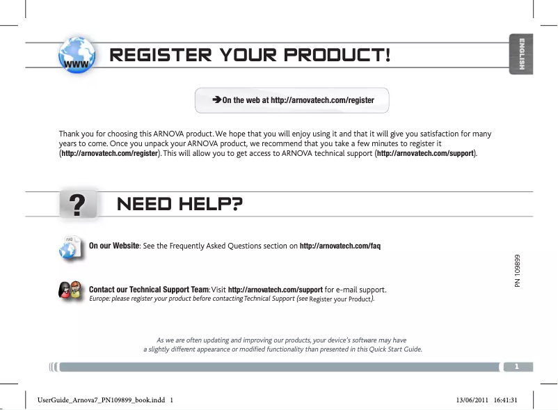 Page n°1 - Manuel utilisateur Arnova 7