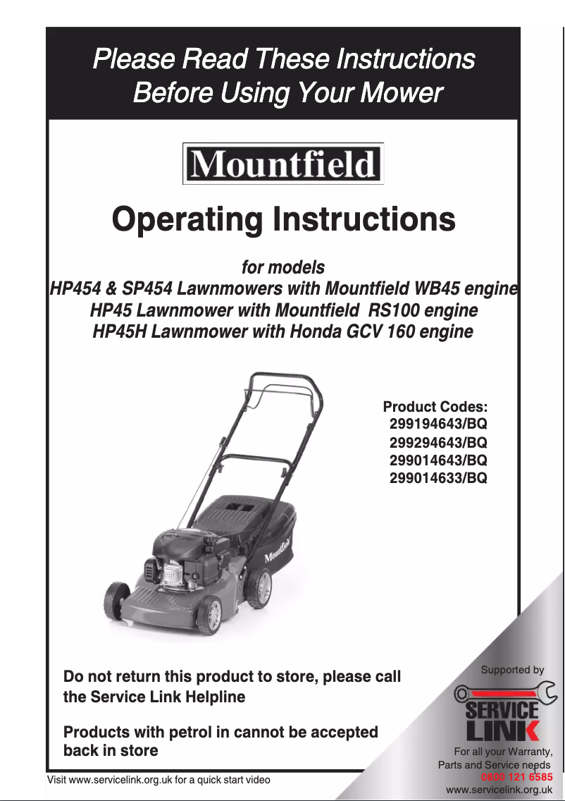 Page 1 de la notice Manuel utilisateur Mountfield HP45H