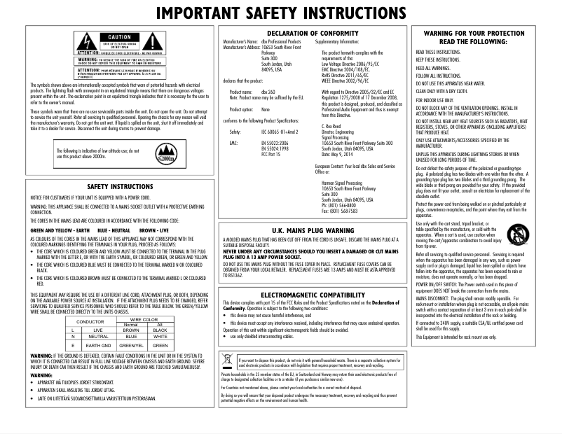 Page n°1 - Instructions de sécurité DBX DriveRack 260