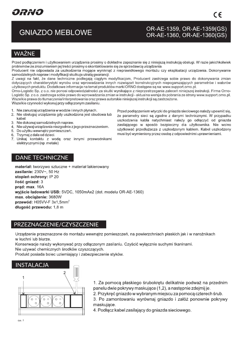 Page n°1 - Manuel utilisateur ORNO OR-AE-1359