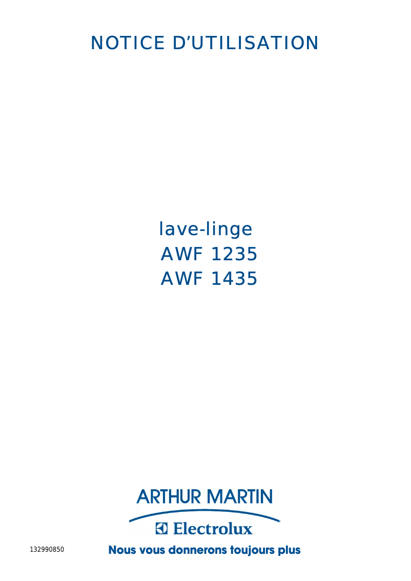 Page 1 de la notice Manuel utilisateur Arthur Martin-Electrolux AWF 1435