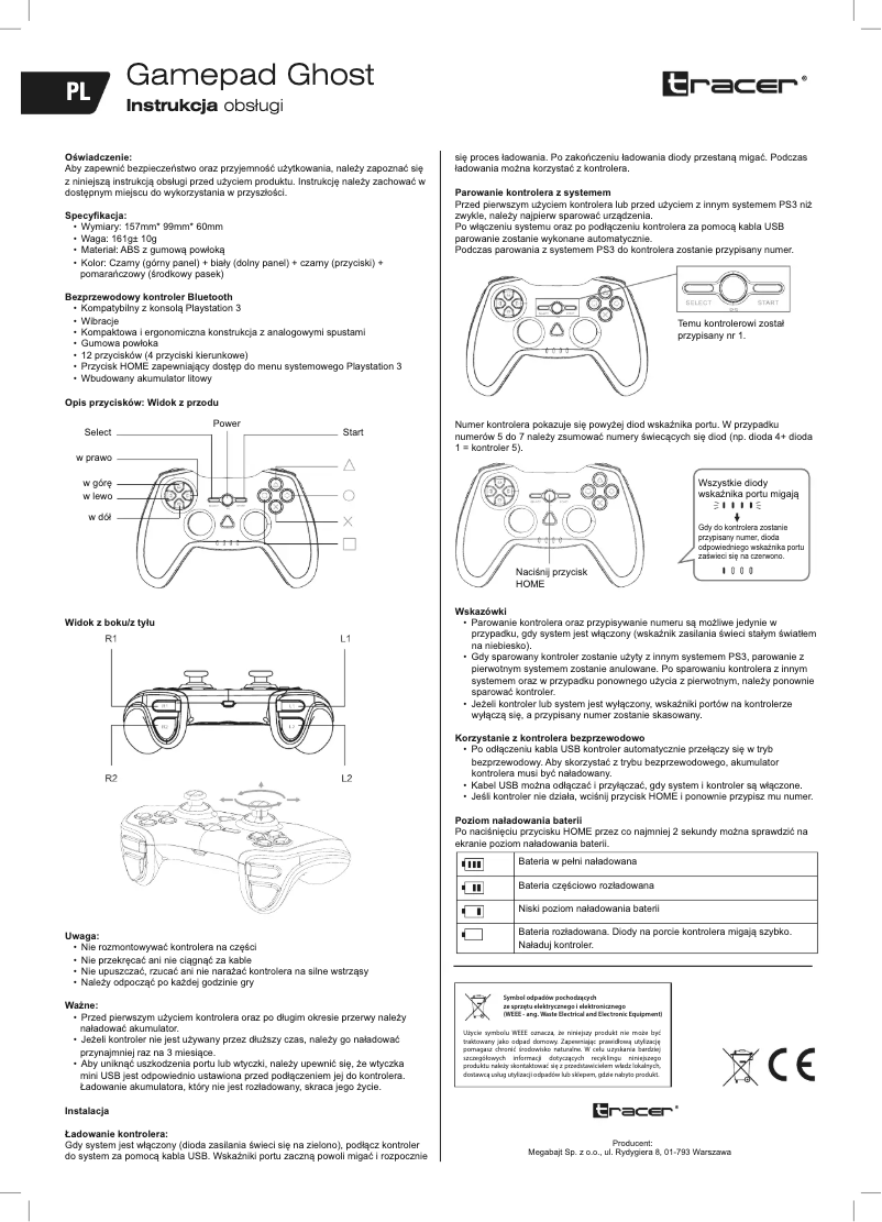 Page n°1 - Manuel utilisateur Tracer Gamepad Ghost
