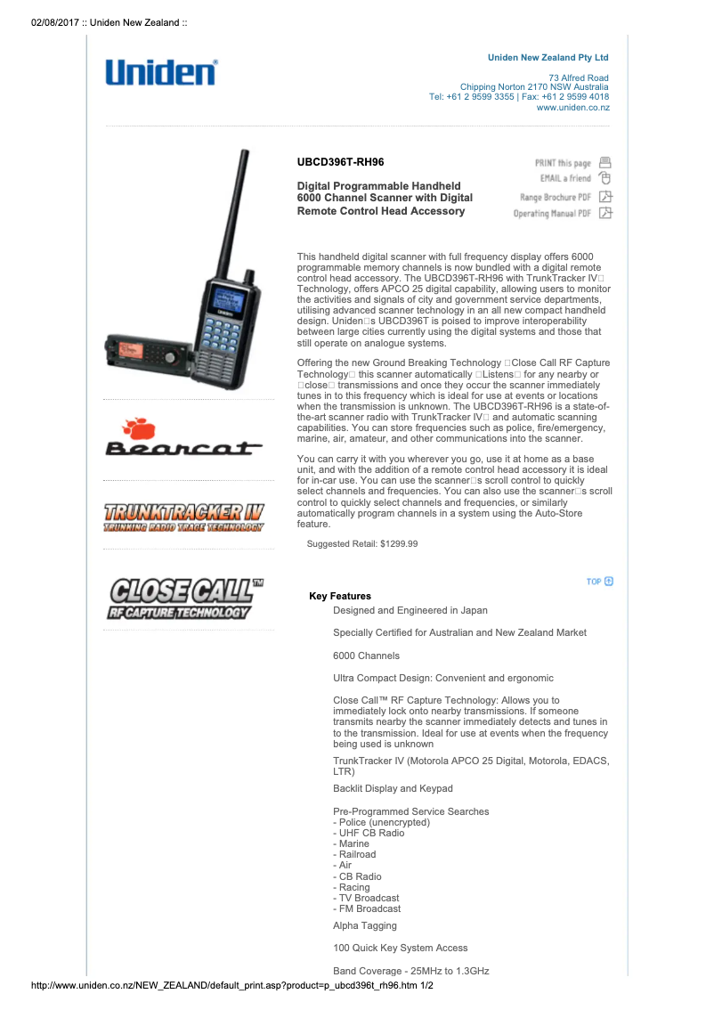 Image de la première page du manuel de l'appareil UBCD396T-RH96