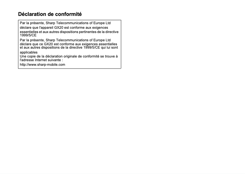 Page 1 de la notice Manuel utilisateur Sharp GX20c