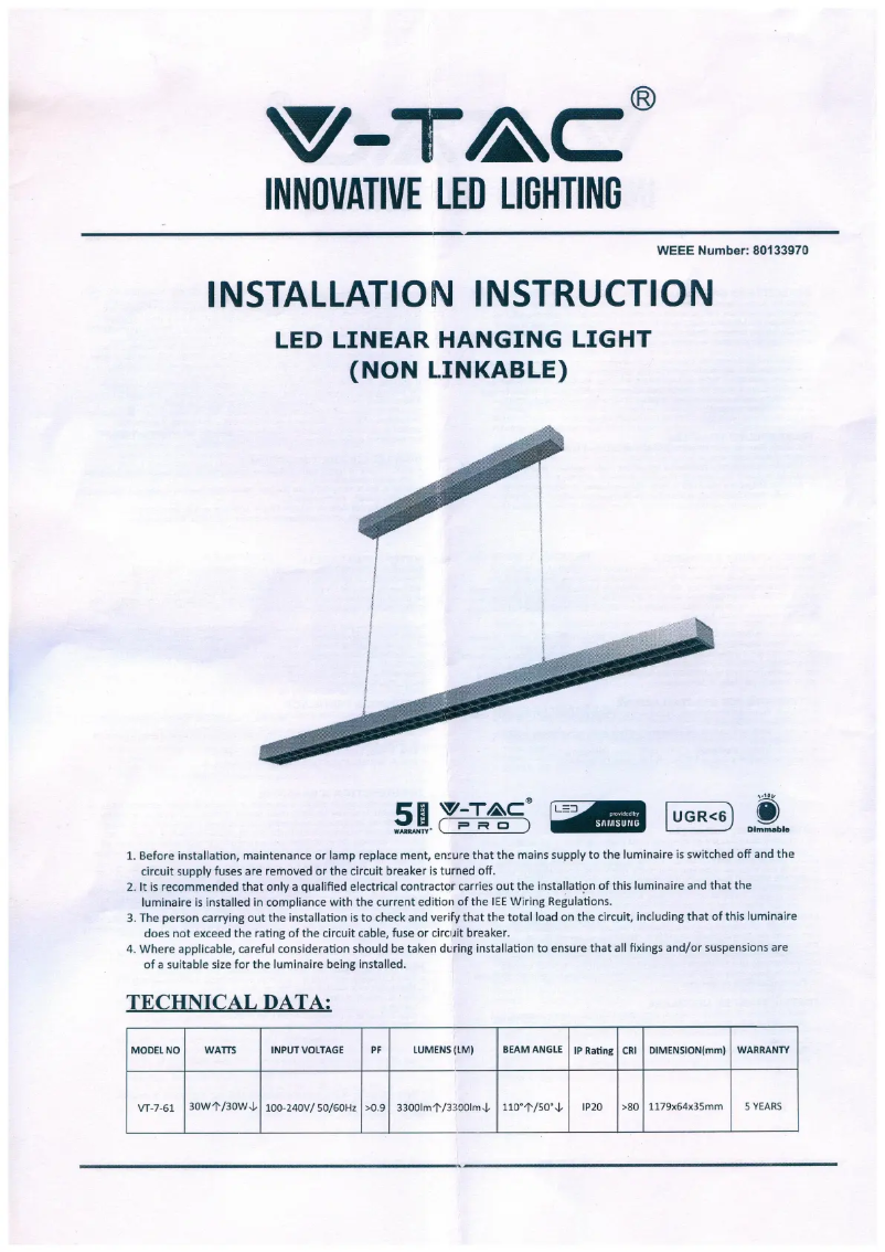 Page 1 de la notice Manuel utilisateur V-TAC VT-7-61