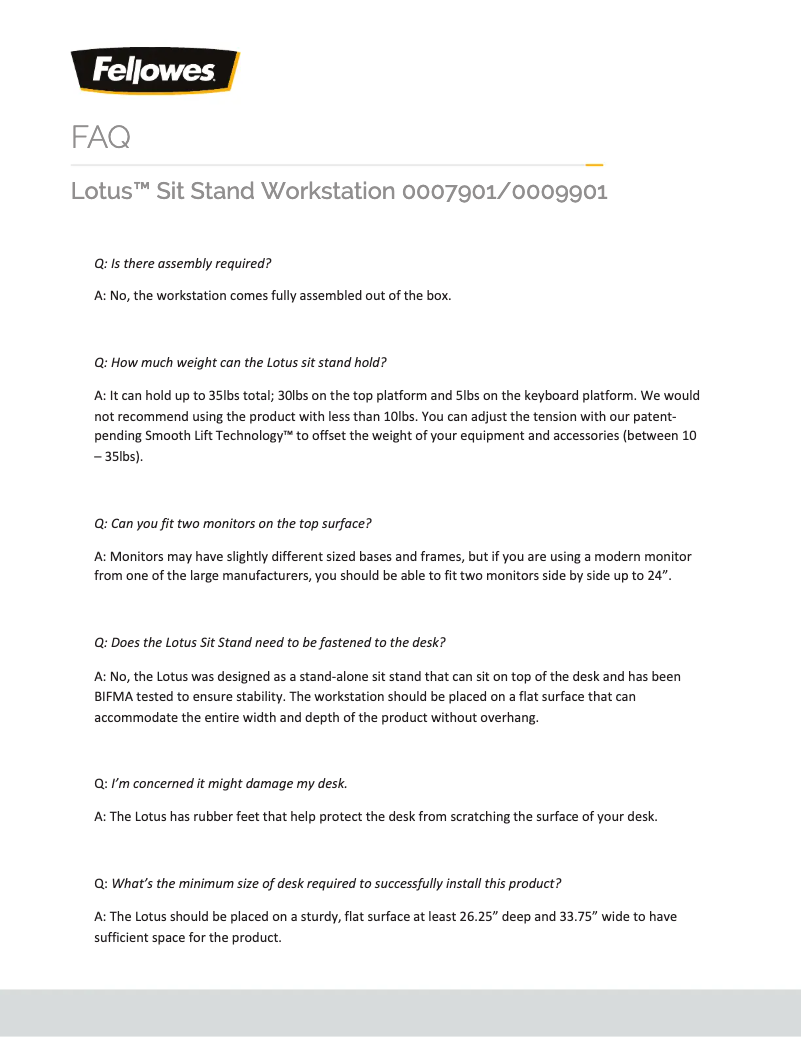 Page 1 de la notice FAQ Fellowes Lotus