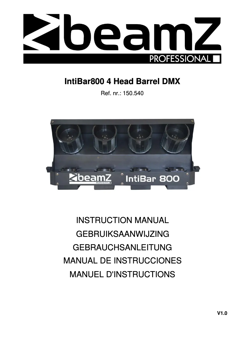 Page n°1 - Manuel utilisateur BeamZ IntiBar 800 150.540