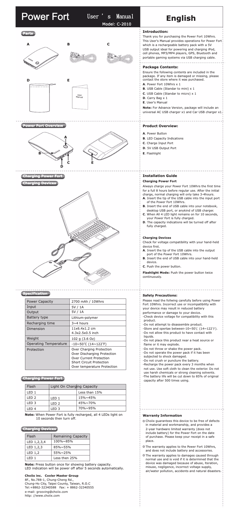 Page 1 de la notice Manuel utilisateur Choiix C-2010-W1A0