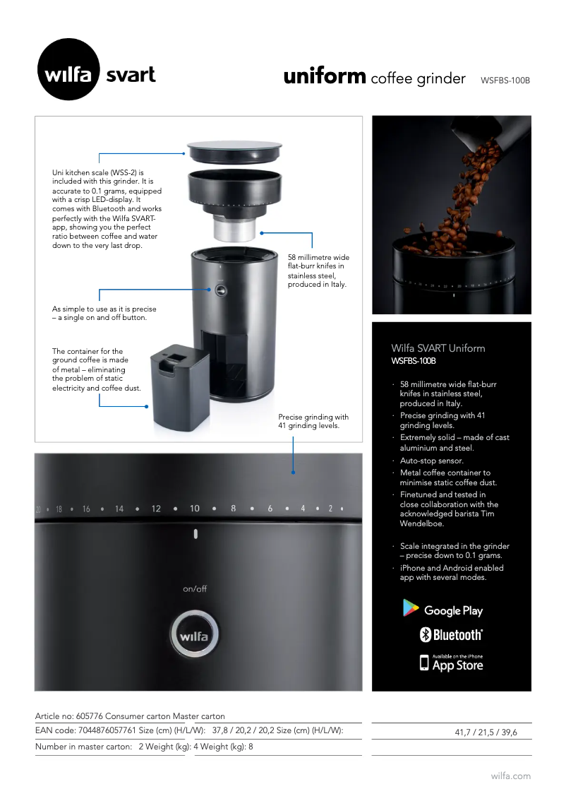 Page n°1 - Fiche technique Wilfa SVART Uniform WSFBS-100B