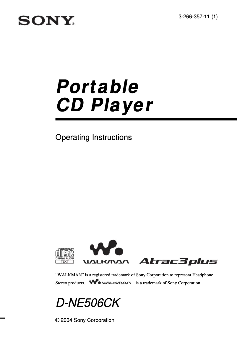 Image de la première page du manuel de l'appareil Walkman D-NE506CK