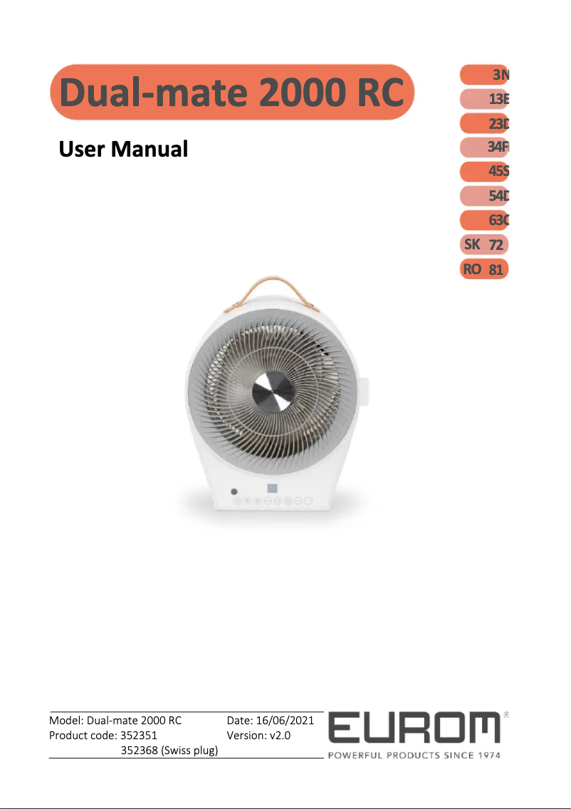 Page 1 de la notice Manuel utilisateur Eurom Dual-mate 2000 RC