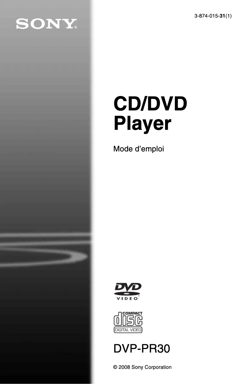 Page 1 de la notice Manuel utilisateur Sony DVP-PR30