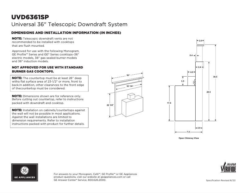 Page n°1 - Fiche technique Monogram UVD6361SPSS