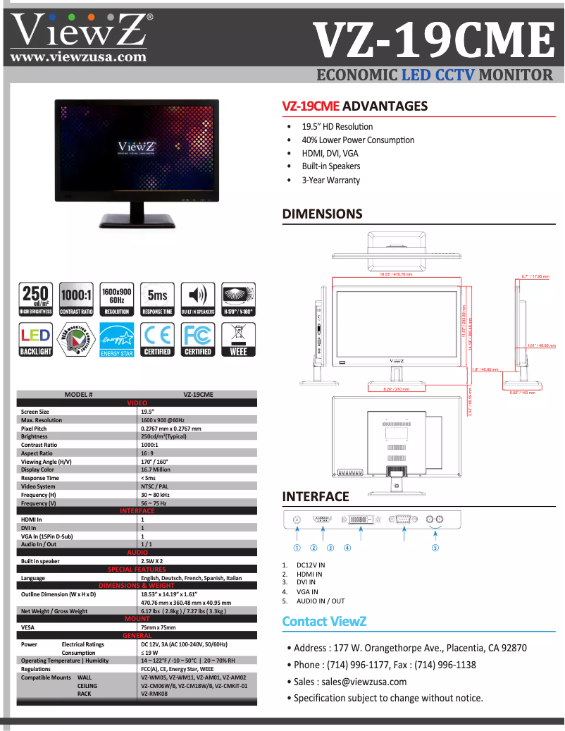 Page n°1 - Brochure ViewZ VZ-19CME