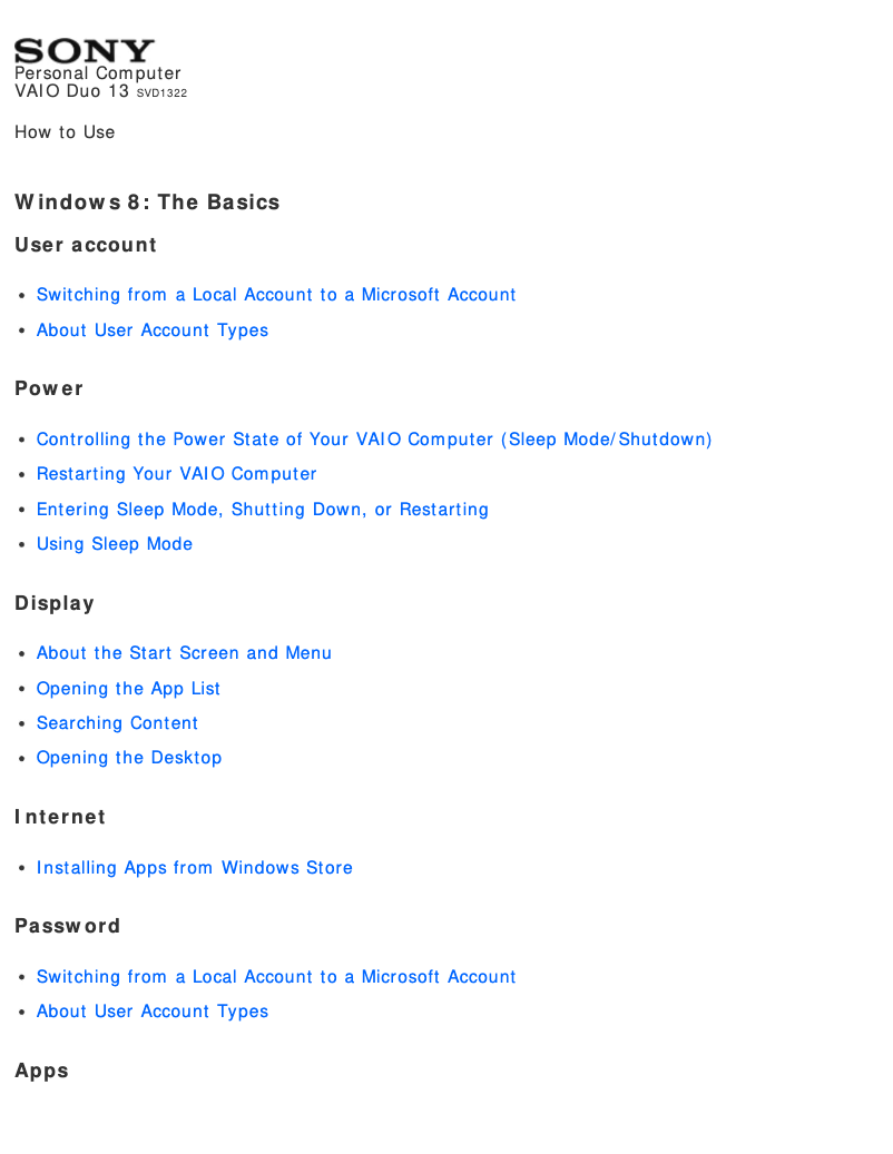 Image de la première page du manuel de l'appareil Vaio Duo 13 SVD1322BPXR