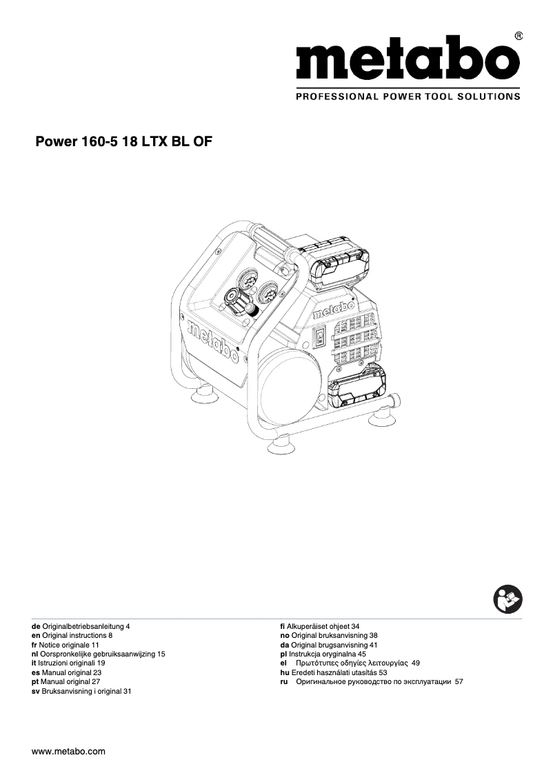 Page 1 of the manual User Manual Metabo Power 160-5 18 LTX BL OF