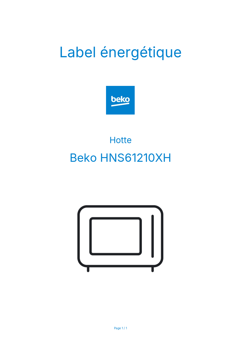 Page n°1 - Label énergétique Beko HNS61210XH