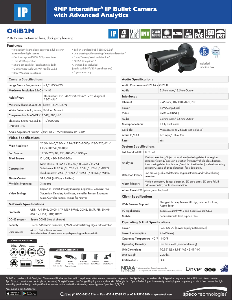 Page n°1 - Fiche technique Speco Technologies O4iB2M