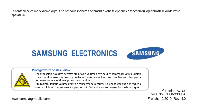 Page n°1 - Manuel utilisateur Samsung Ch@t 335