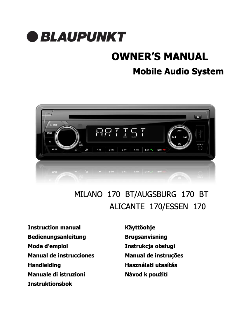 Page 1 de la notice Manuel utilisateur Blaupunkt Milano 170 BT
