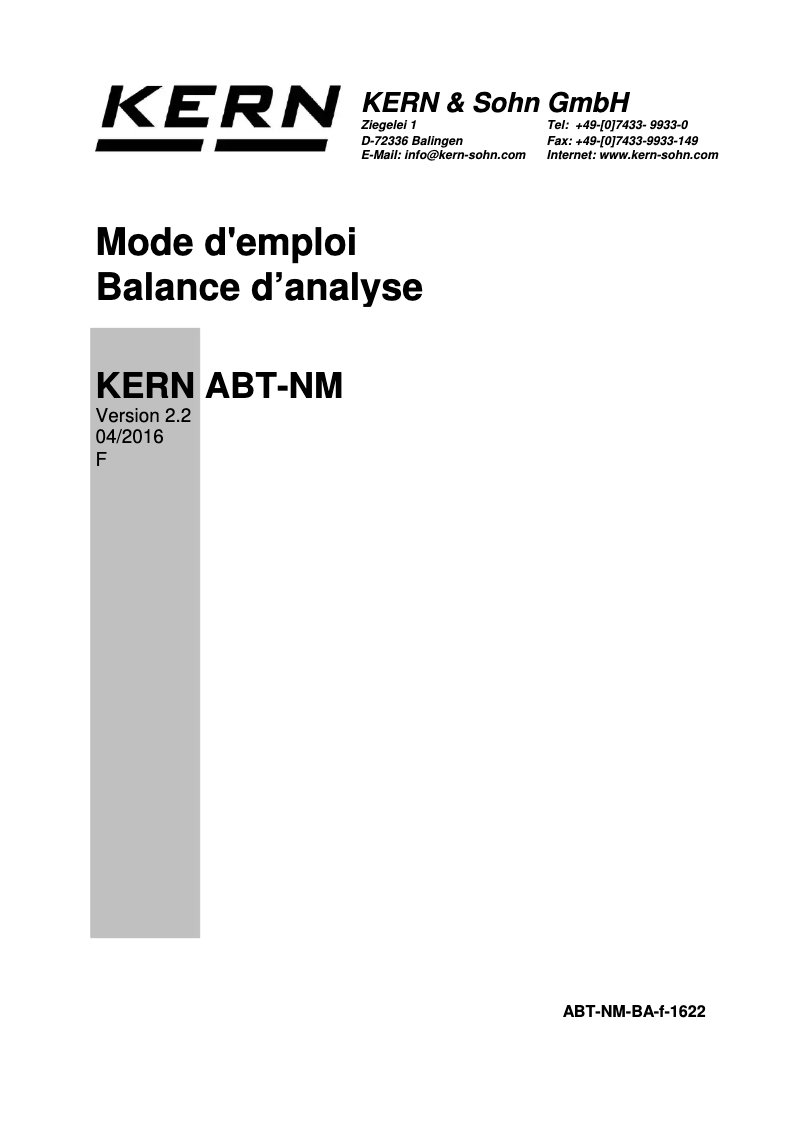 Image de la première page du manuel de l'appareil ABT 120-4NM