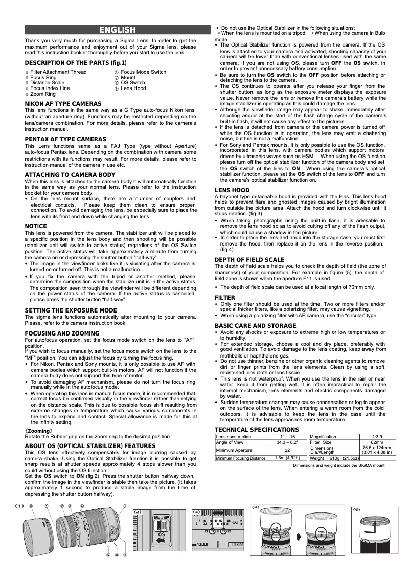 Página 1 del manual Manual de usuario Sigma 70-300mm f4-5.6 DG OS