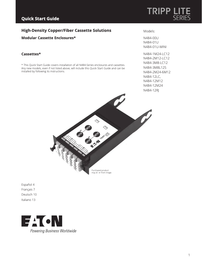 Page n°1 - Manuel utilisateur Tripp Lite N484-3M8L12S