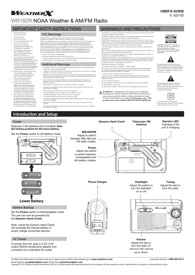 Page n°1 - Manuel utilisateur Weather X WR182R