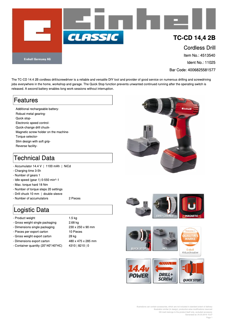Image de la première page du manuel de l'appareil TC-CD 14,4 2B