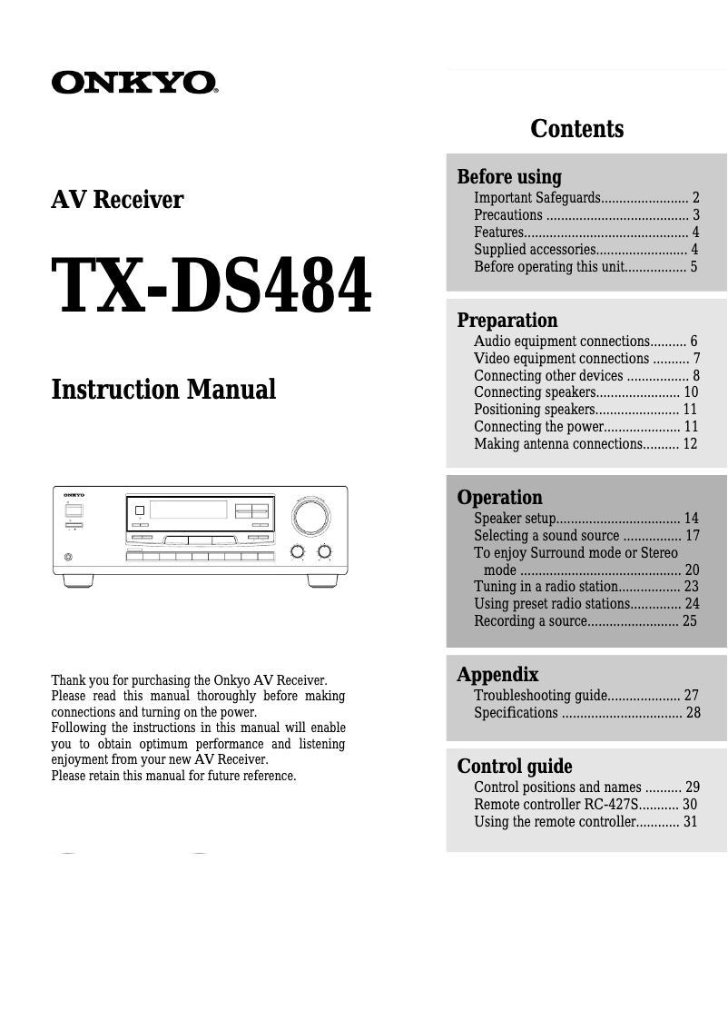Image de la première page du manuel de l'appareil TX-DS484