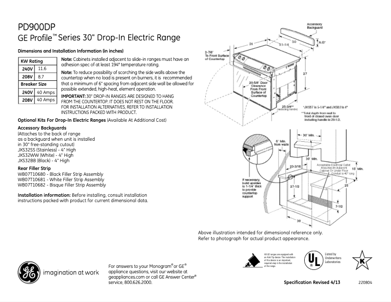 Page n°1 - Fiche technique GE Profile PD900DPWW
