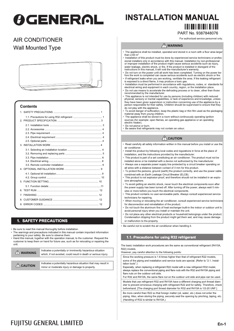 Page n°1 - Manuel utilisateur Fujitsu ASGG18CPTB-B