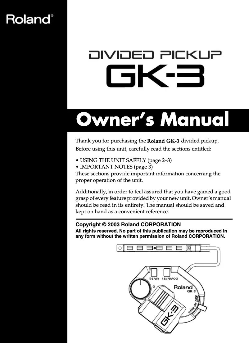 Image de la première page du manuel de l'appareil GK-3