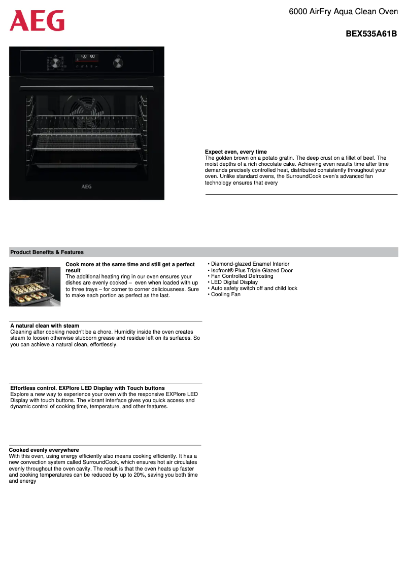 Page 1 de la notice Fiche technique AEG BEX535A61B