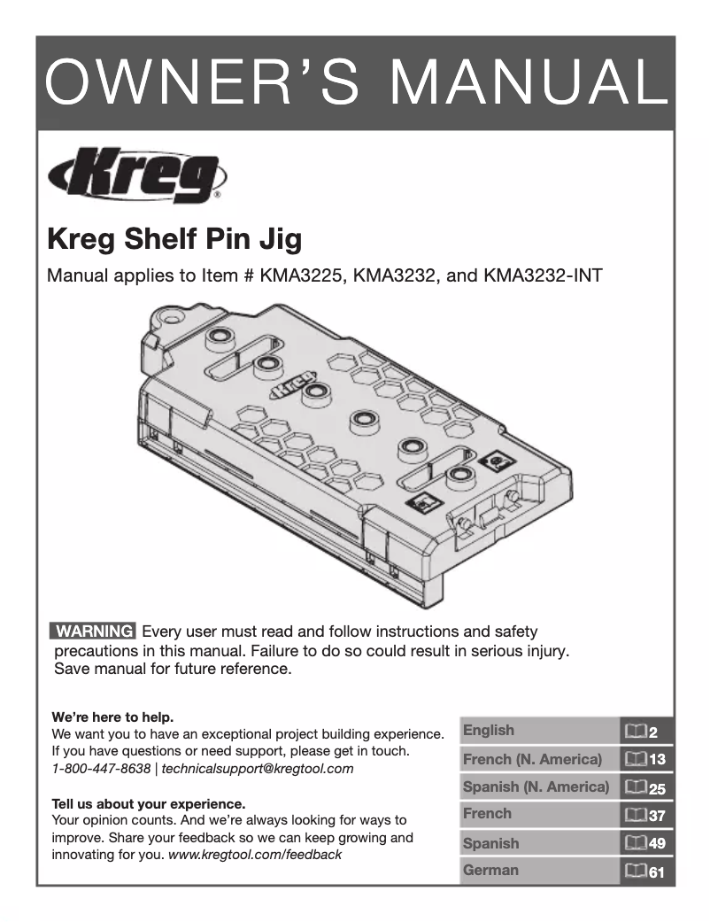Page n°1 - Manuel utilisateur Kreg Kreg Shelf Pin Jig