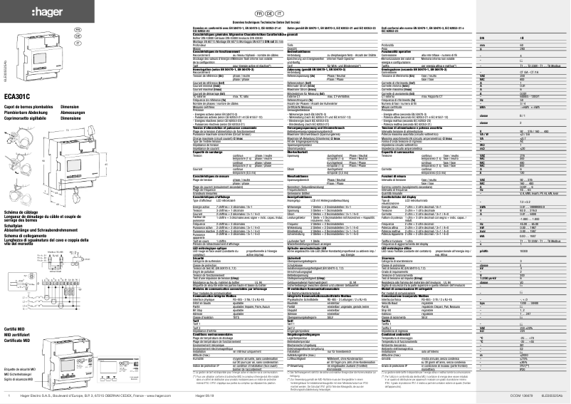 Page 1 de la notice Instructions / montage Hager ECA301C