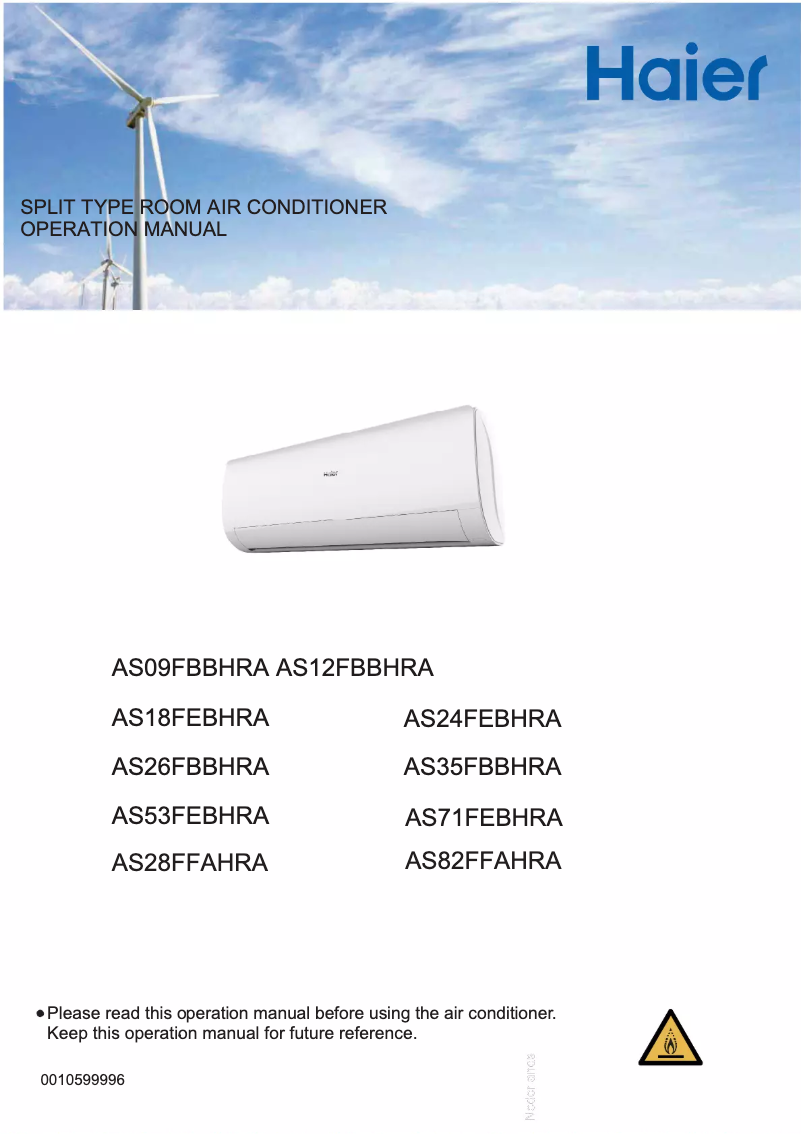 Page 1 de la notice Manuel utilisateur Haier AS53FEBHRA