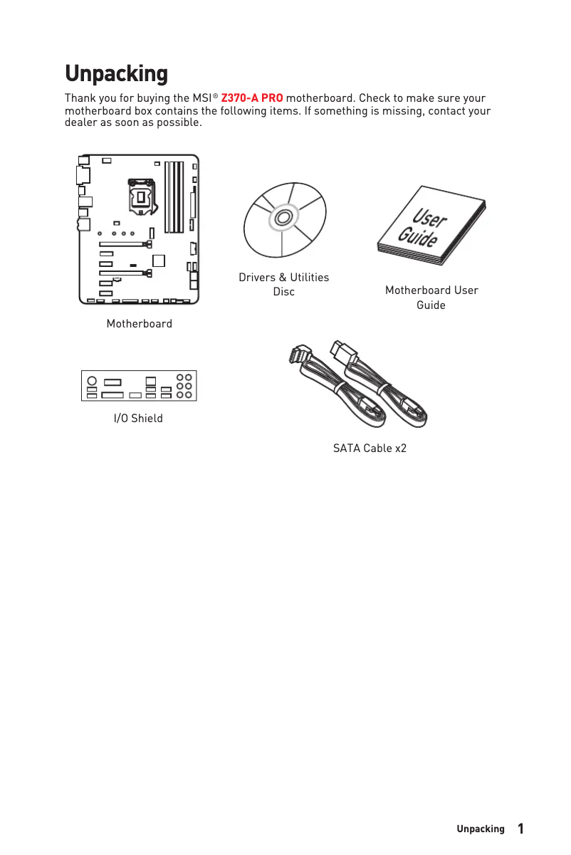 Page n°1 - Manuel utilisateur MSI Z370-A Pro