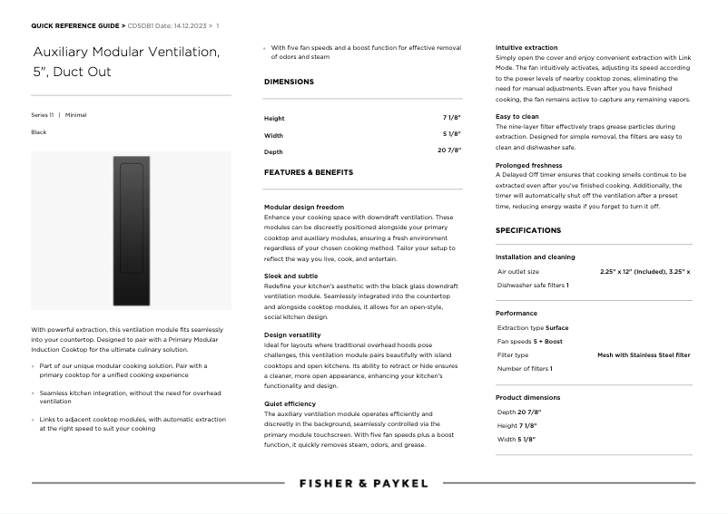 Page n°1 - Guide d'installation Fisher & Paykel CD5DB1