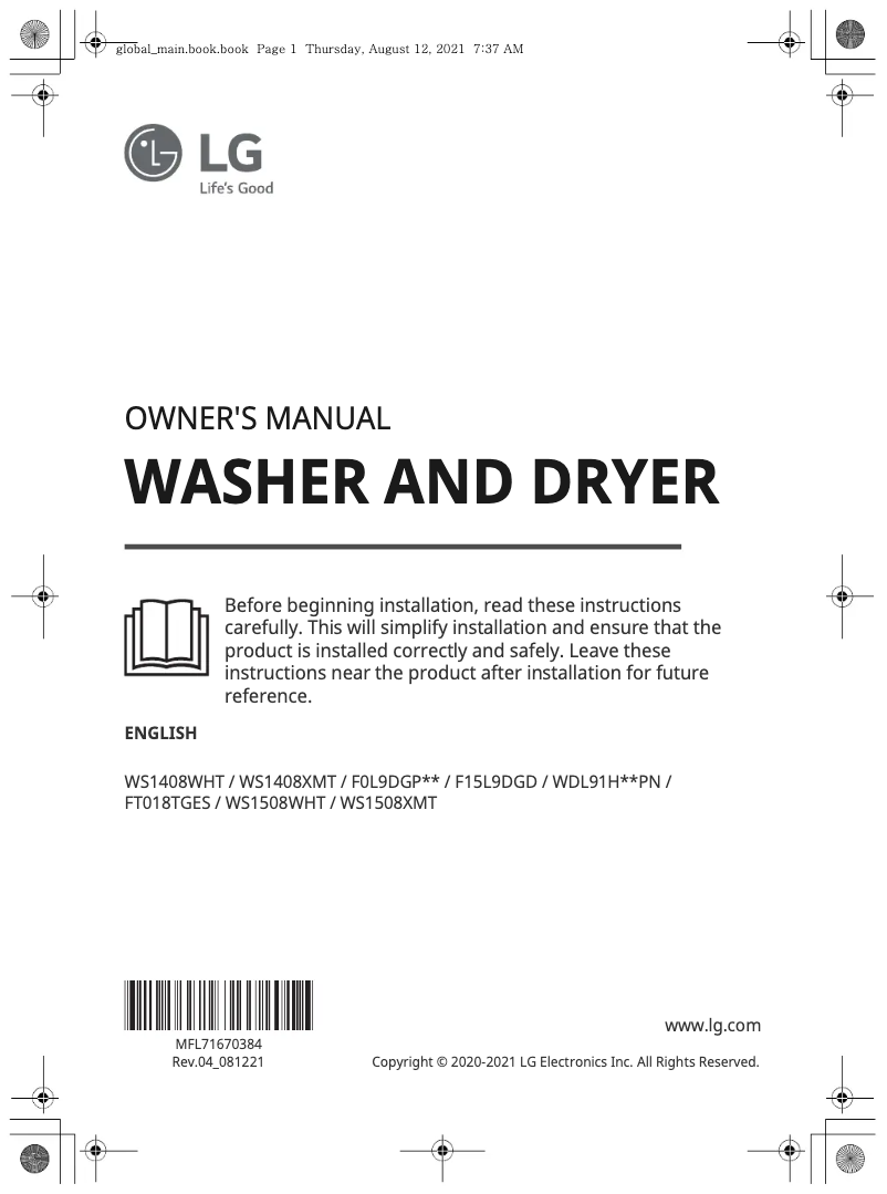 Page n°1 - Manuel utilisateur LG WS1508WHT