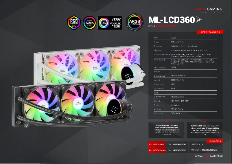 Page 1 de la notice Fiche technique Mars Gaming ML-LCD360