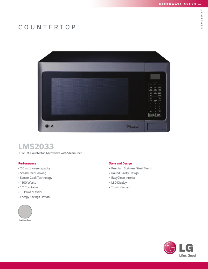 Page 1 de la notice Fiche technique LG LMS2033ST
