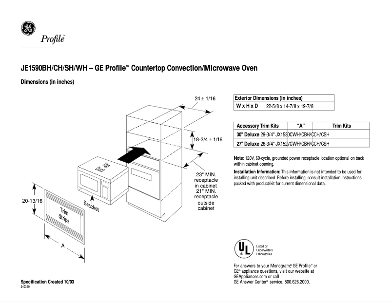 Page n°1 - Fiche technique GE Profile JE1590WH