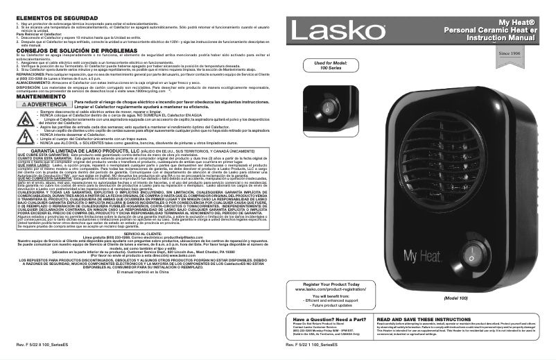 Page 1 de la notice Manuel d'utilisation et d'entretien Lasko MyHeat 101