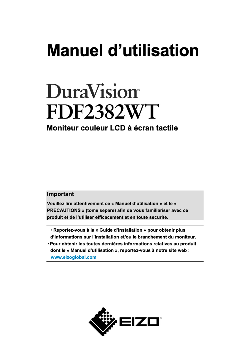 Page 1 de la notice Manuel utilisateur Eizo DuraVision FDF2382WT
